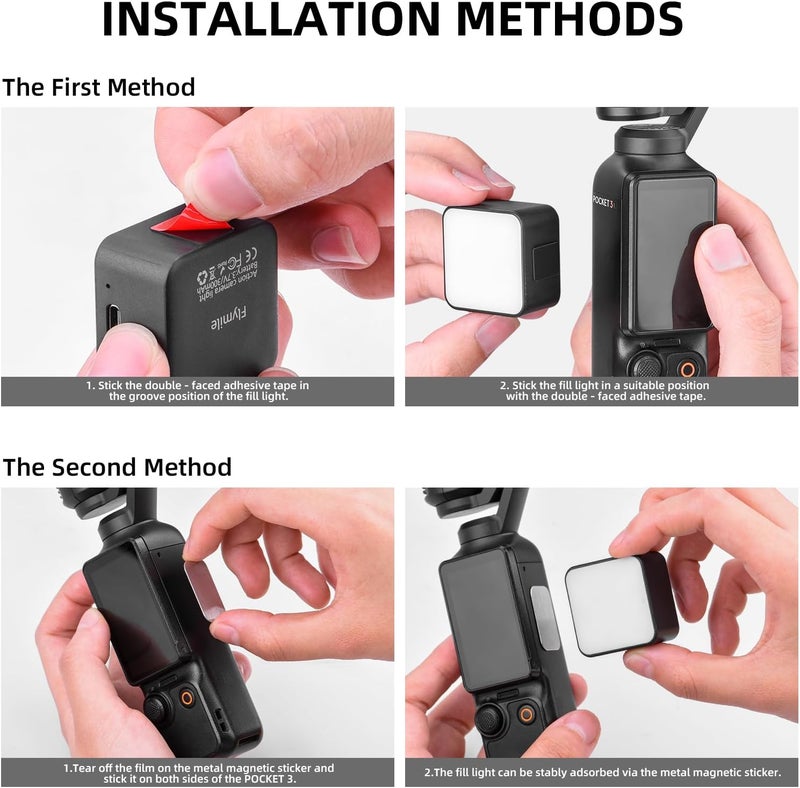 Flymile Pocket 3 Magnetic Fill Light Accessories, 6500K Adjustable Video Light for Xtra Muse with Quick-Release Cold Shoe Base, Compatible with DJI Osmo Action 5 Pro/4/3 Camera Cage Attachment, White - Image 4